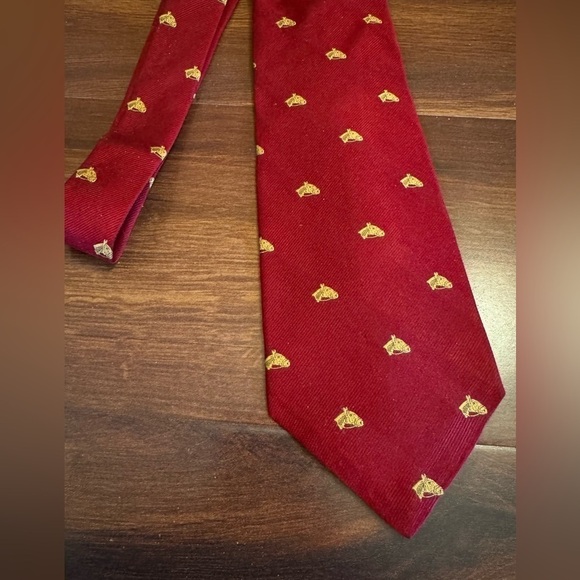LAUREN Ralph Lauren Red 100% Silk Handmade Jacquard Necktie Made In USA - Picture 6 of 10